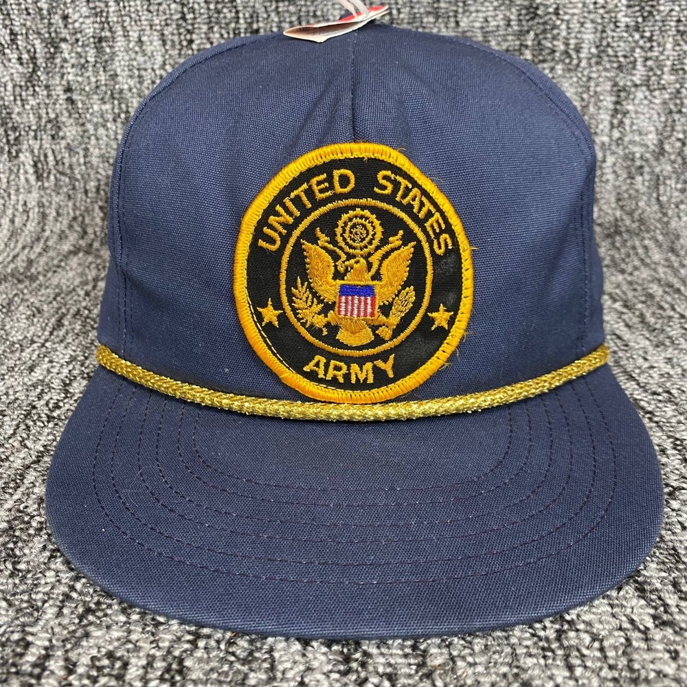 NOS Vintage US Army Rope Hat Cap Navy Blue Gold Snapback Made in USA Military